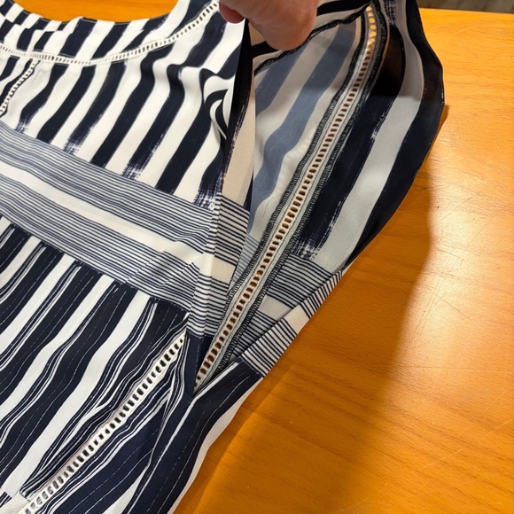 Lysse NY Flowy Gauzy Striped Kimono Kaftan Top L/XL Navy White Summer Vacation - Picture 9 of 12